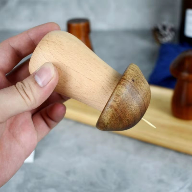 Kreativer Zahnstocherhalter aus Holz in Pilzform, braun, skandinavisches Design für dein Zuhause - Bild 2