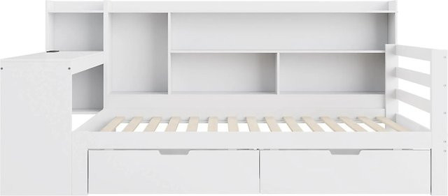 KOMHTOM Schlafsofa aus Kiefernholz mit USB-Ladeanschluss und 2 Staufächern, Weiß, B/T/H: 200 x 90 x 68 cm - Bild 1