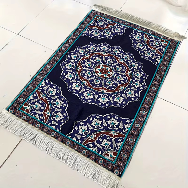 VIKAMA Persischer Gebetsteppich im Vintage-Design mit floralem Muster in Blau - Bild 2