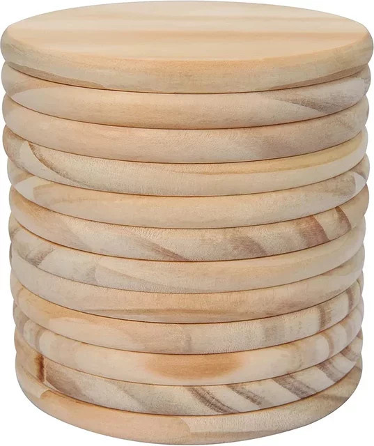 10 Stück runde Holzscheiben aus Massivholz in Beige für DIY Bastelarbeiten, Malerei und Gravur - Bild 1
