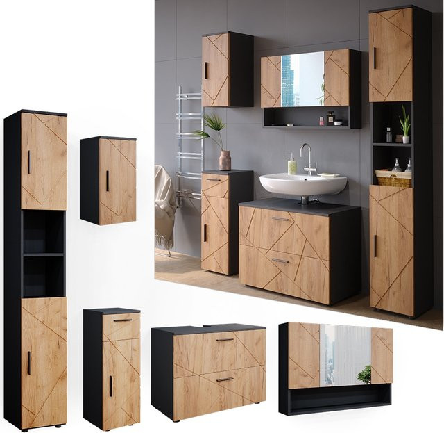 Vicco Badmöbelset Irma in Anthrazit und Eiche, modernes 5-teiliges Badezimmer-Set - Bild 1