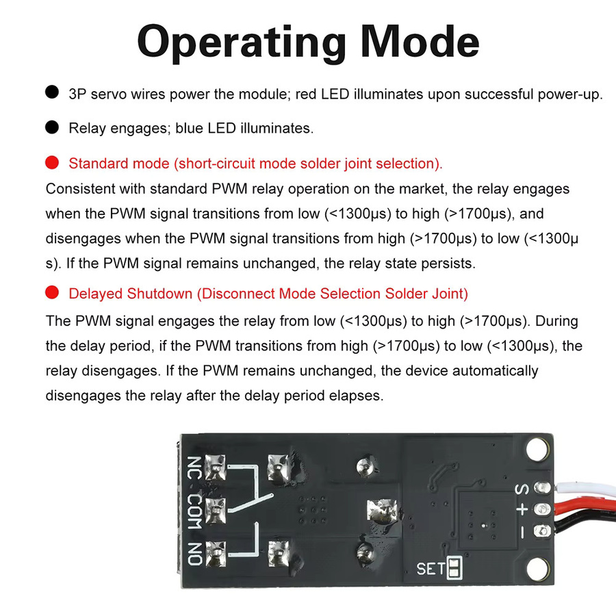 PWM Elektronisches Schaltrelais für RC-Modelle in Schwarz, 5–18 V, mit einstellbarem Verzögerungstimer und Motorcontroller-Schalter - Bild 5