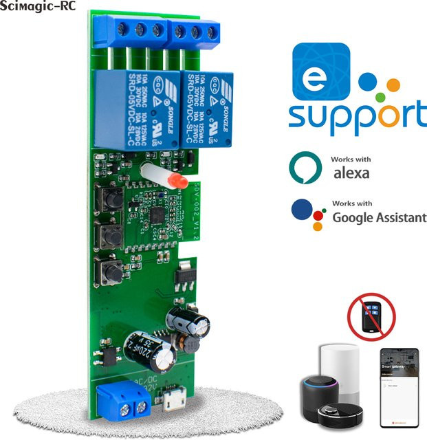 Scimagic-RC 2CH WiFi Smart Switch Modul mit EWelink App, Alexa und Google Assistant Sprachsteuerung, Grün - Bild 1