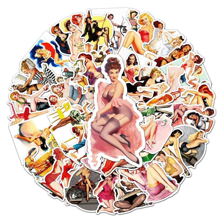 Retro Pin up Mädchen Aufkleber Set aus PVC für Skateboard und Gepäck in Multicolour - Bild 2