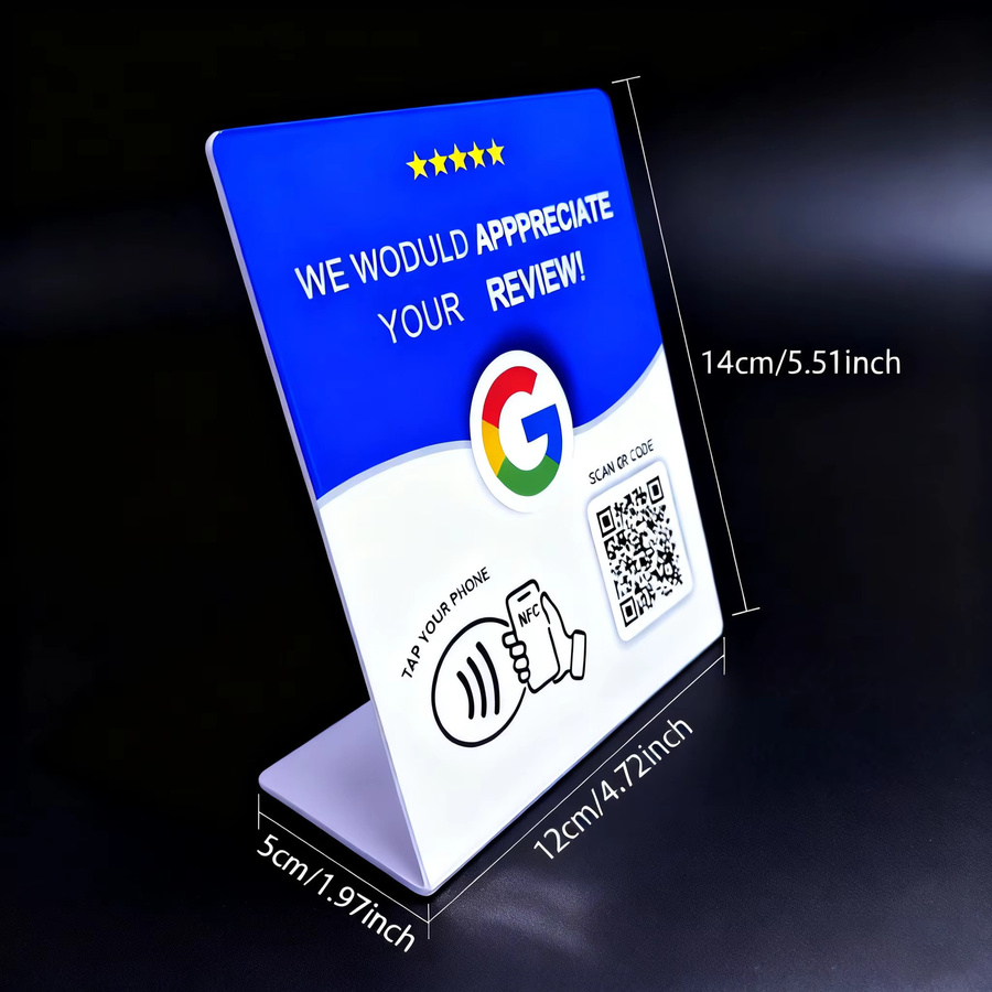 HACHANLUN Programmierbarer NFC215 QR-Code Präsentationsständer für Google Reviews und Fünf-Sterne-Bewertungen in Blau und Multicolour - Bild 2