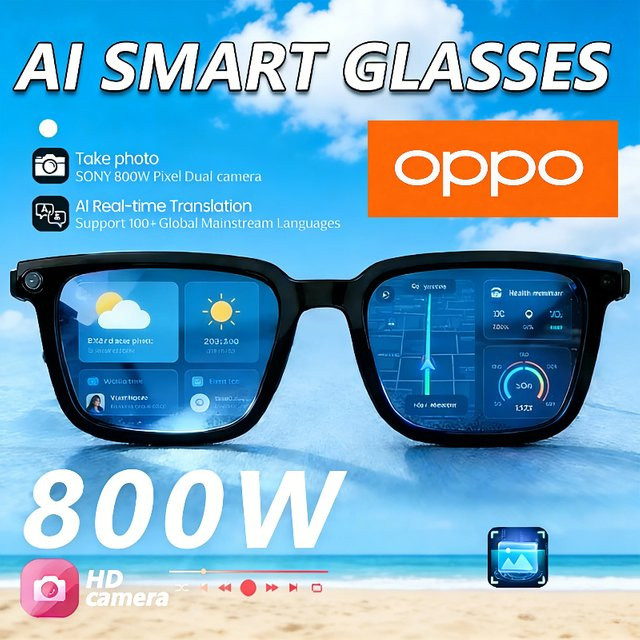 OPPO KI-Smart-Photochromic-Brille mit 800W HD Fotokamera, Bluetooth-Musik, ChatGPT, Anruffunktion und Übersetzungsfunktion in Schwarz - Bild 1
