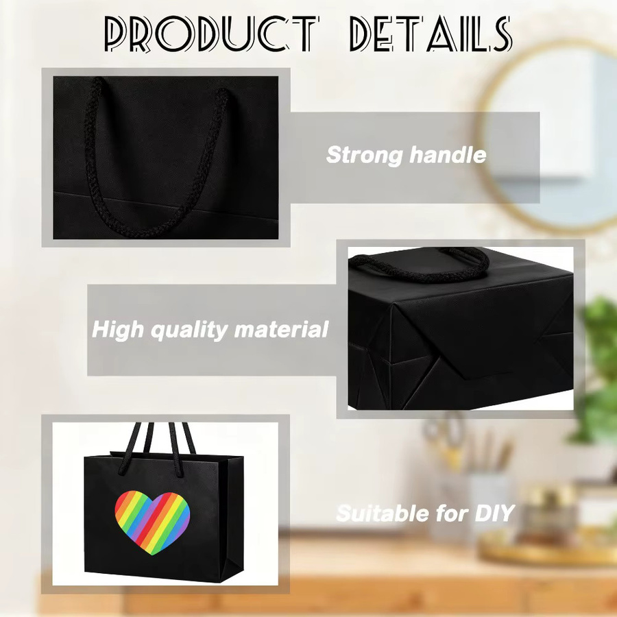 10 Stück kleine Papier-Geschenktüten mit Kordelgriffen in Schwarz und Weiß für Hochzeiten, Geburtstage oder Schmuckverpackungen - Bild 2