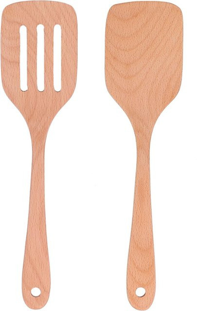 TOMTOP JMS Küchenwender Spatel Set aus Holz, 2 Stück, braun, hochtemperaturbeständig mit Aufhängeschlaufe - Bild 1