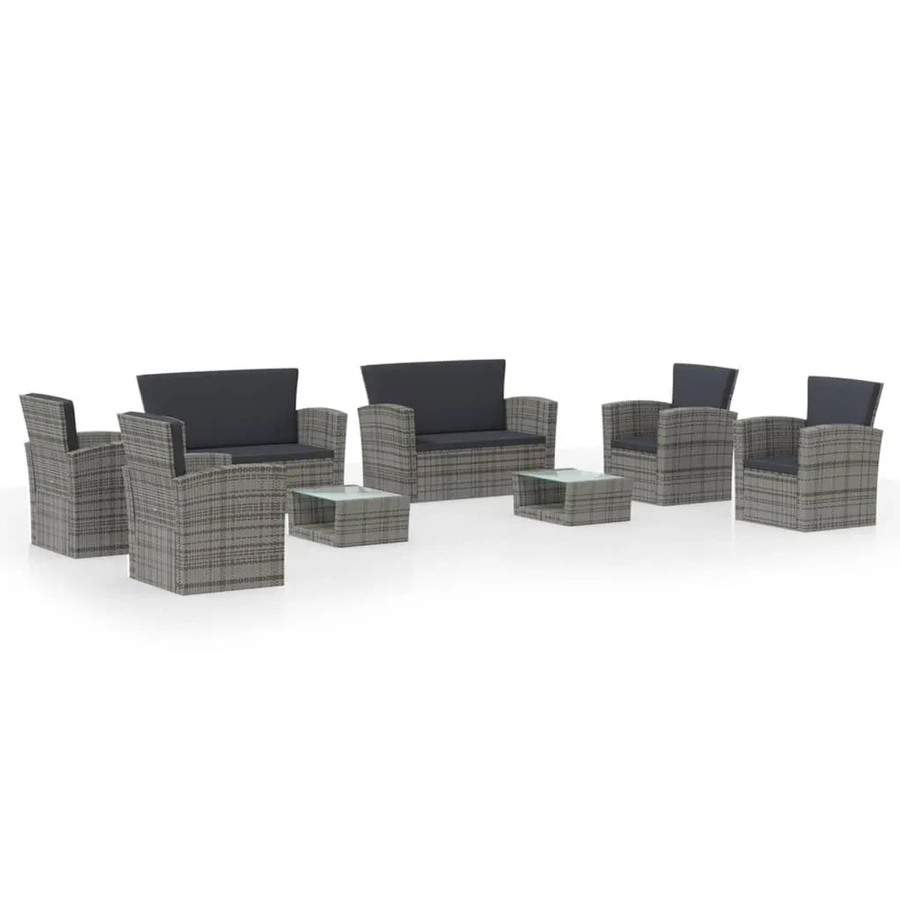 vidaXL 8-tlg Garten-Lounge-Set Modell 25 aus Poly Rattan in Grau mit Auflagen und Glastisch - Bild 2