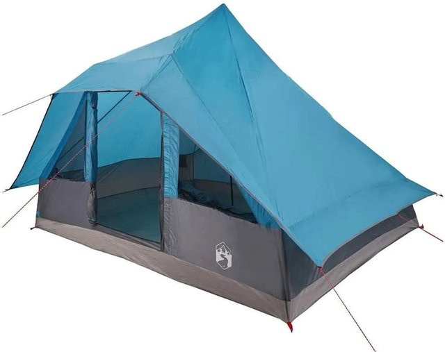 vidaXL Tipi Zelt mit Dach und Speicher in Blau, Maße B: 364 cm, T: 281 cm, H: 257 cm, aus Taft - Bild 1