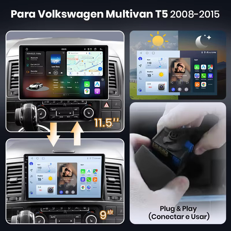 Junsun 8-Kern Android Autoradio mit Carplay und Android Auto für VW Multivan T5 2003-2015 in Schwarz mit GPS und DSP Touchscreen - Bild 2