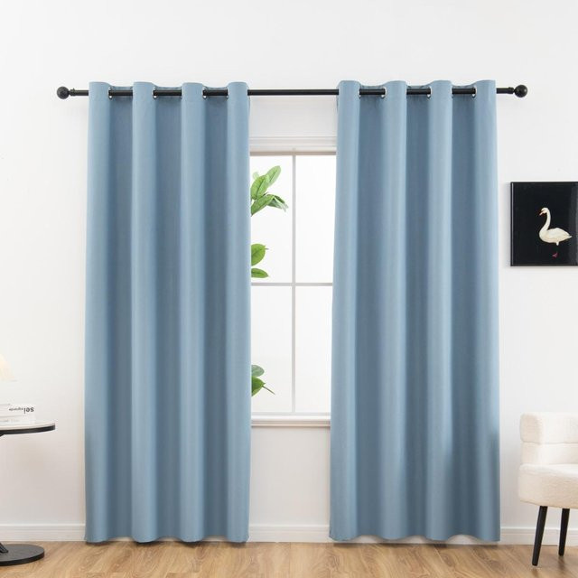 Yiran Furniture Moderne Verdunkelungsvorhänge mit Ösen, einfarbig Blau, B: 100 cm, H: 250 cm - Bild 1