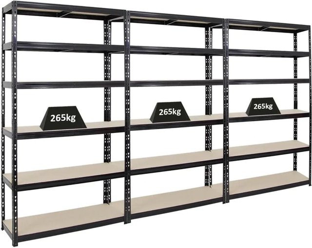 PROREGAL Schwerlastregal Giant Tiger XL Set aus 3 Regalen, Schwarz, H x B x T: 220 x 120 x 40 cm, 6 Ebenen mit verstellbaren MDF-Holzplatten, Fachlast 265 kg - Bild 1