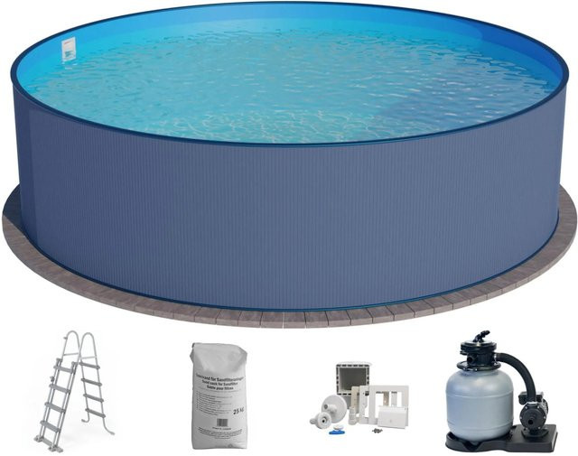 Planet Pool 5-teiliges Stahlwandpool Set Rund in Anthrazit mit blauer Folie, Durchmesser: 450 cm, Höhe: 120 cm - Bild 1