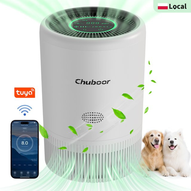 chuboor Luftreiniger mit H13-HEPA-Filter und WiFi in Weiß, CADR 185 m³/h zur Entfernung von Pollen, Haaren und Gerüchen - Bild 1