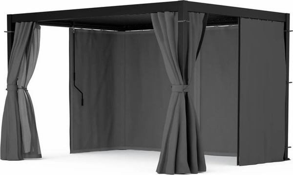 Blumfeldt LuminaHaven Pergola Gartenpavillon mit Vorhängen und Moskitonetzen Schwarz B/T: 400 x 300 cm
