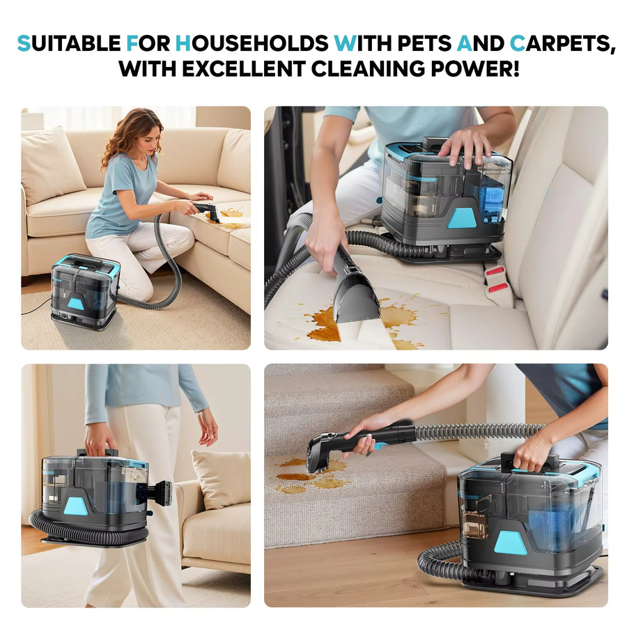INSE C8 Wasser-Teppichreiniger in Schwarz mit 20kPa starker Saugkraft und Doppel-Wassertank für Sofa, Auto und Haustierflecken - Bild 3