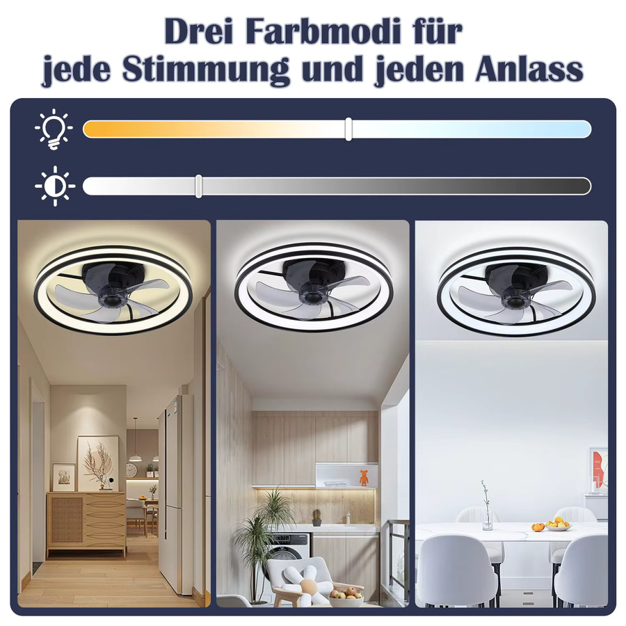 Tetipa Deckenventilator mit LED-Beleuchtung und Fernbedienung in Schwarz, Smart Home Integration, 3 Farbtemperatur-Einstellungen und Timer, Durchmesser: 50 cm - Bild 4