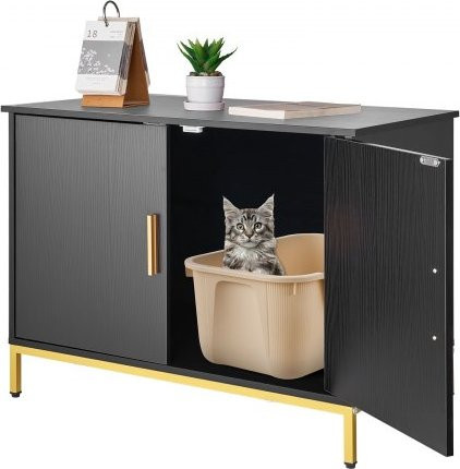 VEVOR Katzenschrank Schwarz mit Metallbeinen und Griff, Modernes Katzenklo Möbelstück aus Spanplatte für Wohnzimmer und Schlafzimmer, B/T/H: 70,0 x 45,0 x 54,5 cm - Bild 1