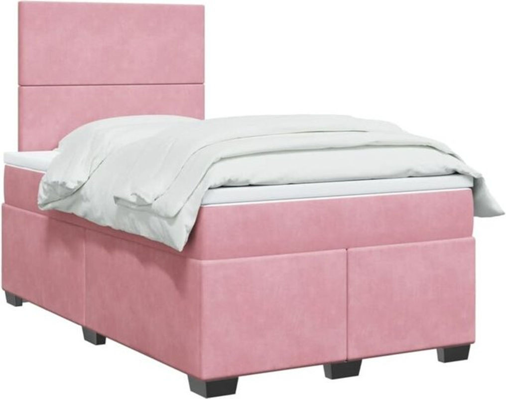 vidaxl Boxspringbett mit Matratze aus Samt in Rosa und Weiß, B/T/H: 190 x 120 x 150,5 cm - Bild 1