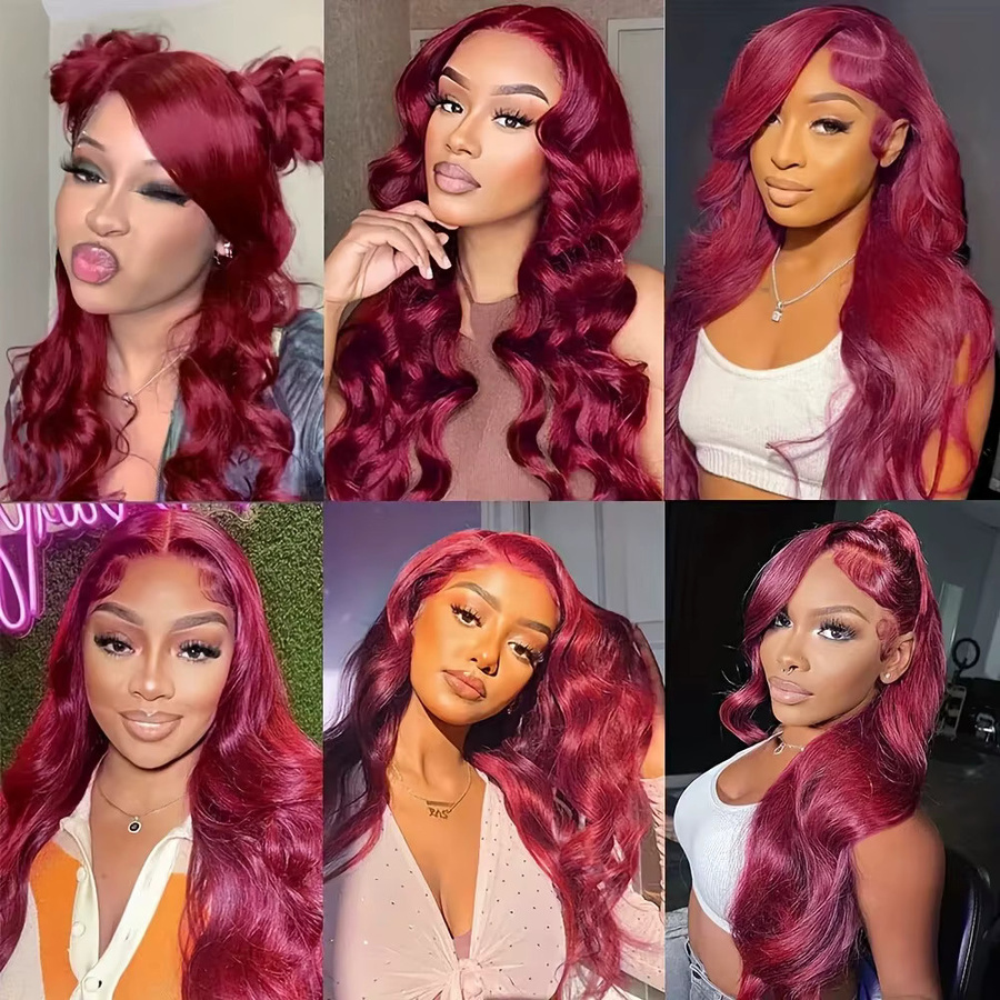 UVEOUS Echthaarperücke, Body Wave, Burgunderrot, 13x4 Lace Frontal, Damen - Bild 6