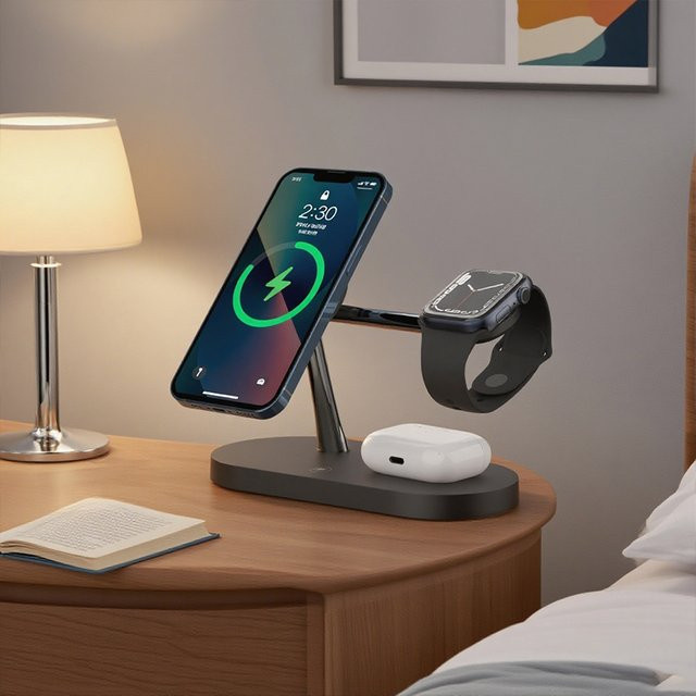 TIMESS 3-in-1 magnetisches kabelloses Ladegerät in Schwarz für iPhone, Apple Watch und AirPods - Bild 1