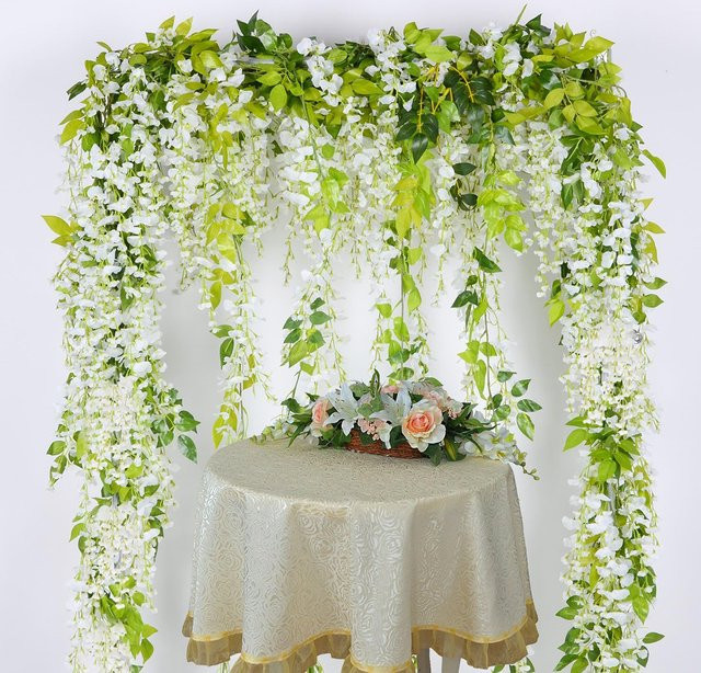 TTCY Künstliche Hortensien-Blattgirlande in Weiß, 2 Meter lange Dekogirlande für Hochzeit, Garten und Heimdekoration - Bild 1