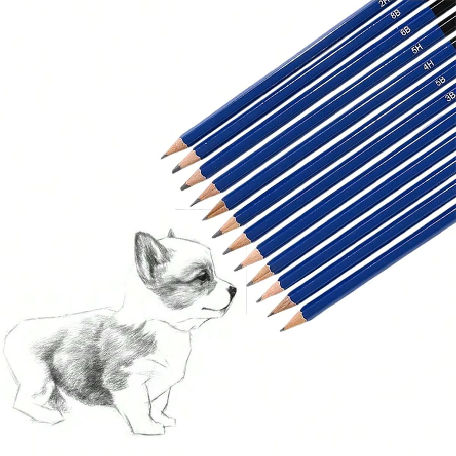 Haile 12-teiliges Graphitstift-Set aus Holz mit den Härtegraden 5H, 4H, 3H, 2H, HB, B, 2B, 3B, 4B, 5B, 6B, 8B in Blau - Bild 4