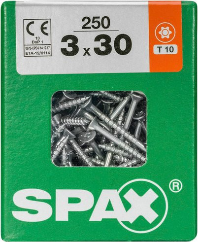 Spax Universalschraube mit Senkkopf und Torx-Antrieb, silberfarben, 250 Stück, Durchmesser: 3 mm, Länge: 30 mm - Bild 1