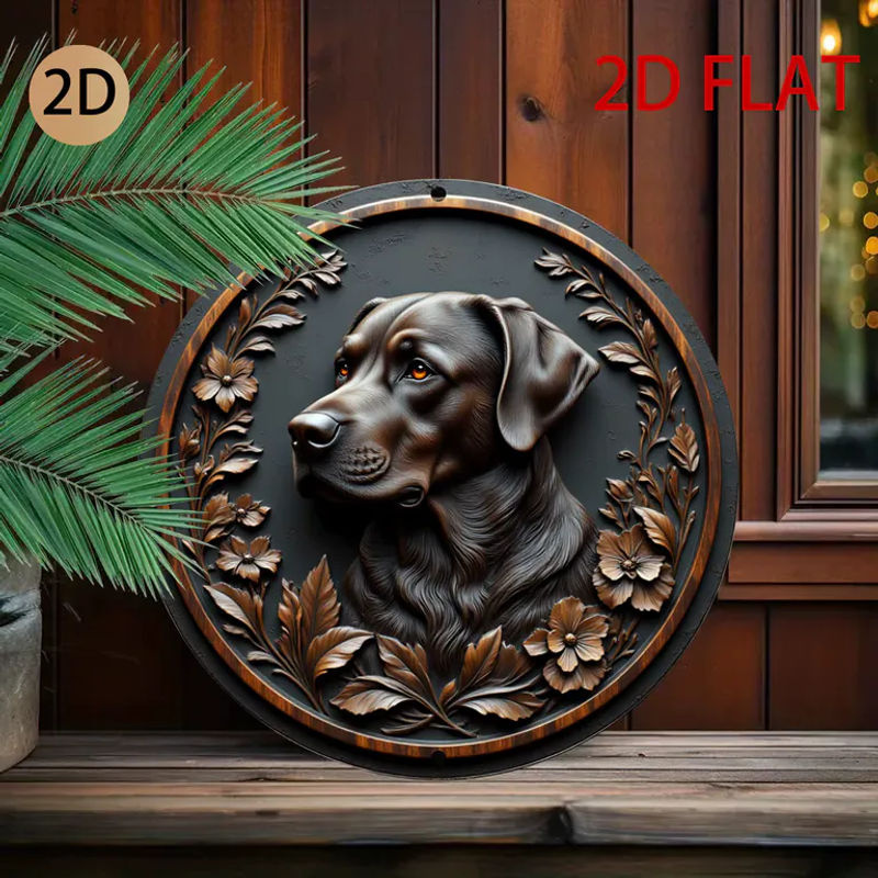 Rundes Metall-Blechschild mit Schokoladenfarbenem Labrador Retriever im Vintage-Stil als Wanddekoration in Braun - Bild 6