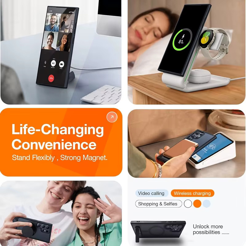 UYUXIO Magnetische Handyhülle mit Ständer für Samsung Galaxy S25 Ultra S24 S23 FE S22 Plus in Schwarz - Bild 3