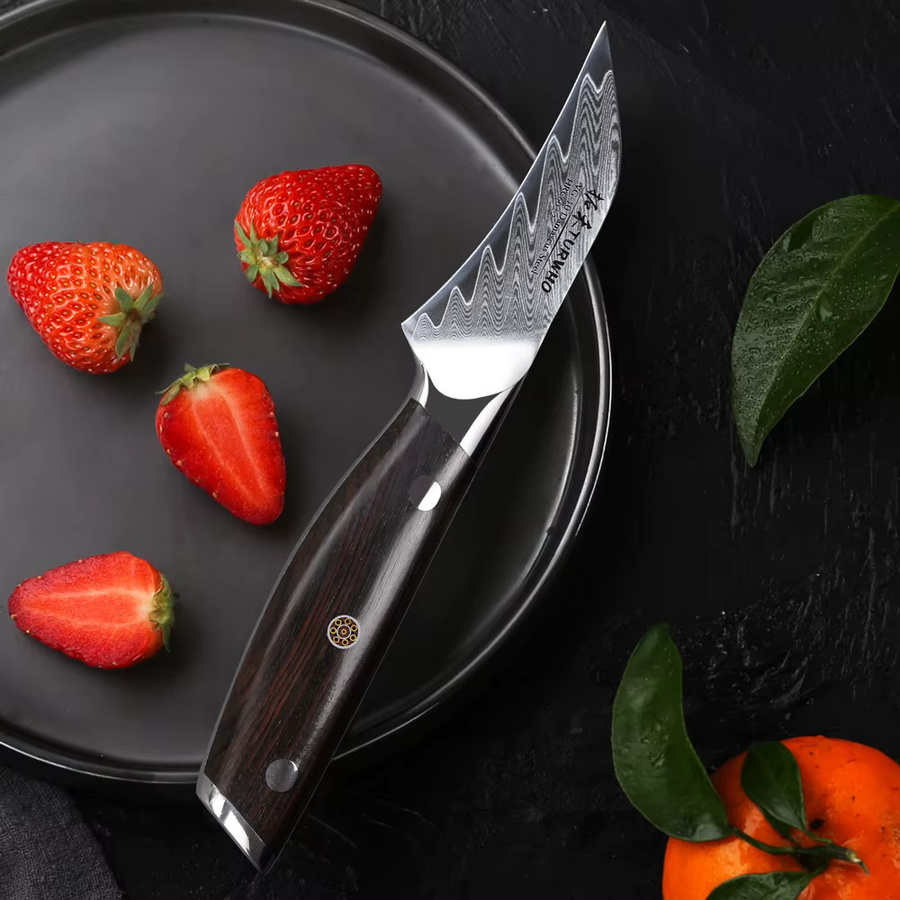 TURWHO Professionelles Schälmesser aus 67-lagigem Damaststahl mit Holzgriff, 3,5 Zoll für Obst und Gemüse - Bild 2