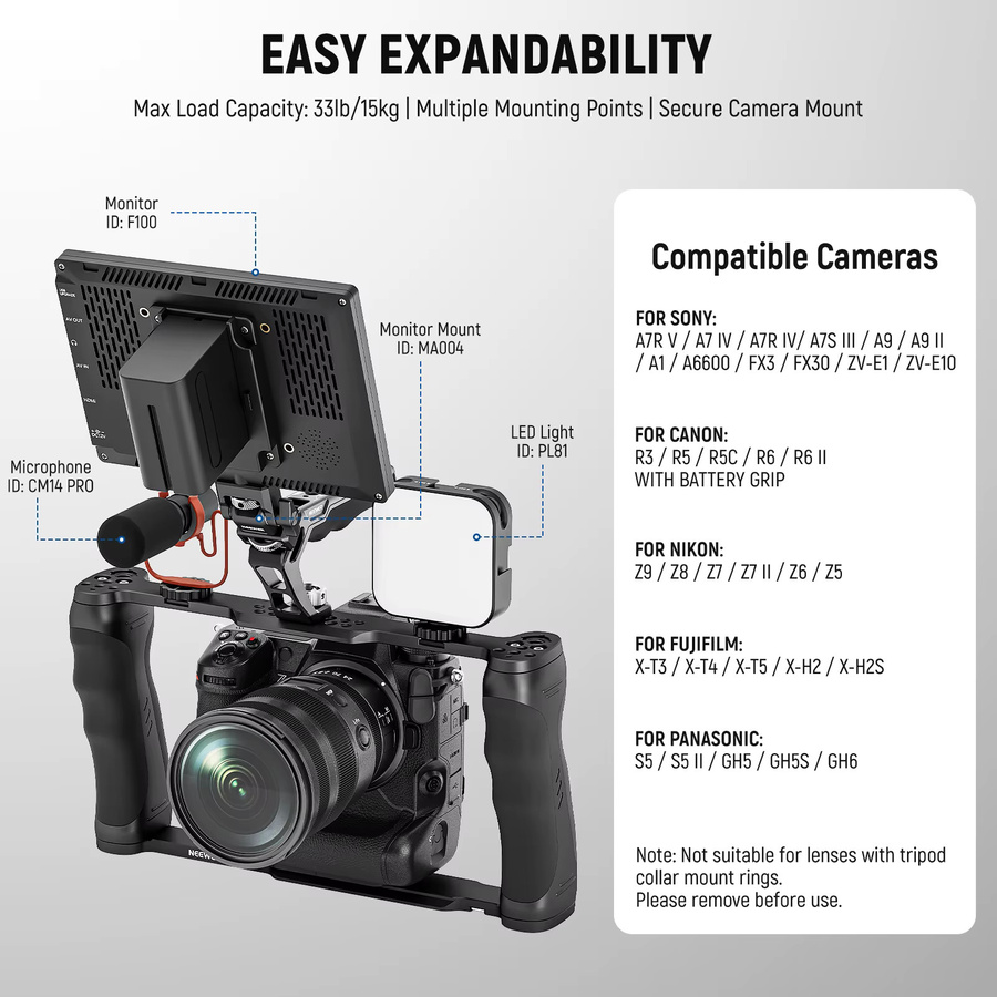 Neewer Universeller Kamera Käfig mit oberem Griff und Arca-Typ Basis sowie 3/8 Arri Locating Kit Video Rig Stabilisator in Schwarz - Bild 4
