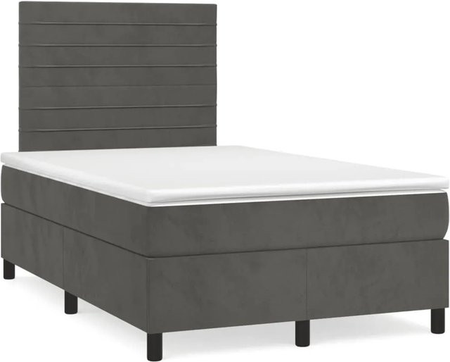 vidaXL Boxspringbett mit Matratze in Dunkelgrau aus Samt, Hybrid-Modell mit Taschenfederkern, B/T: 120 x 200 cm - Bild 1