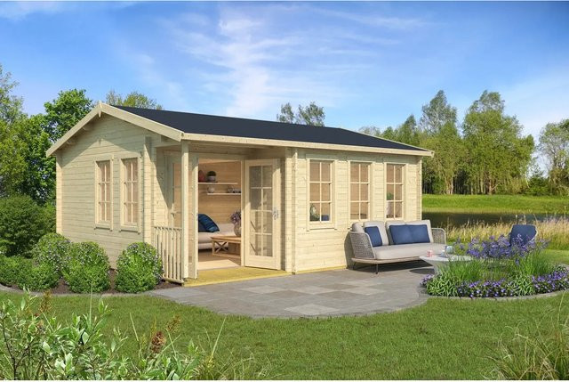 Lasita Maja Blockbohlenhaus Sri Lanka Gartenhaus in Braun mit Satteldach, B/H/T: 600 x 285 x 321,8 cm - Bild 1