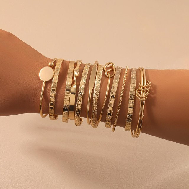 chenxiaogang Armreifen, Eisenlegierung, Gold, Damen, 12 Stück/Set - Bild 1