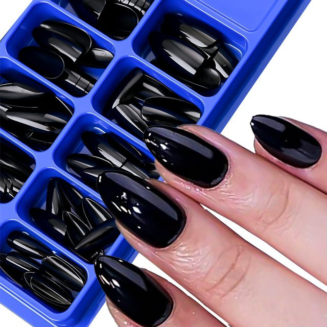 MAFANAILS Künstliche Nägel, Schwarz, Glänzend, 100 Stück - Bild 1