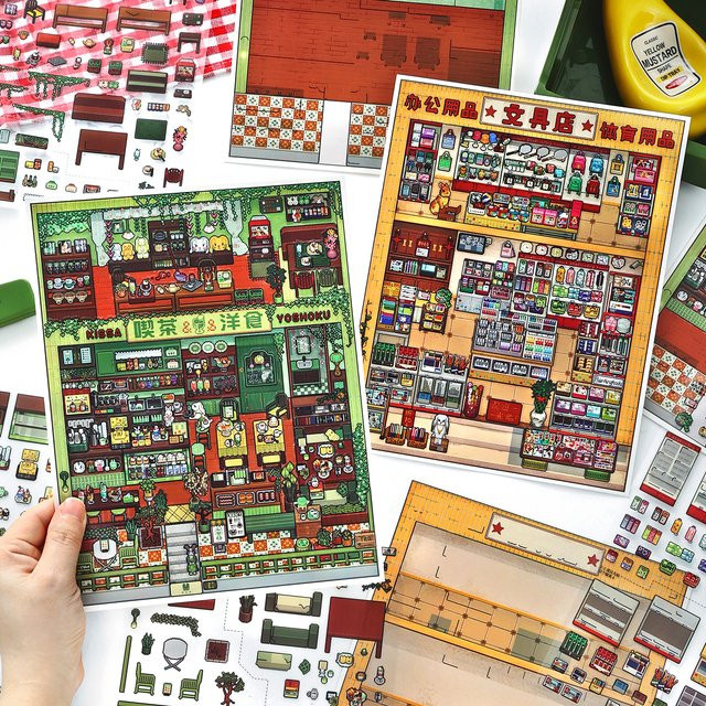 Cartoon Bürobedarf Aufkleber Set in Multicolour für Junk Journals, Scrapbooking und DIY-Collagen - Bild 1
