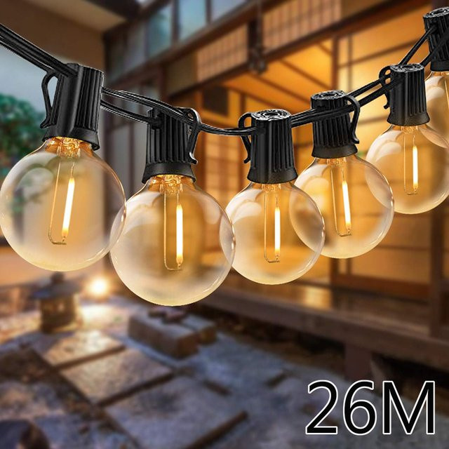 KIKIELF Outdoor LED Lichterkette G40 mit warmweißen Glaskugeln, dimmbar, Vintage Design, transparent - Bild 1
