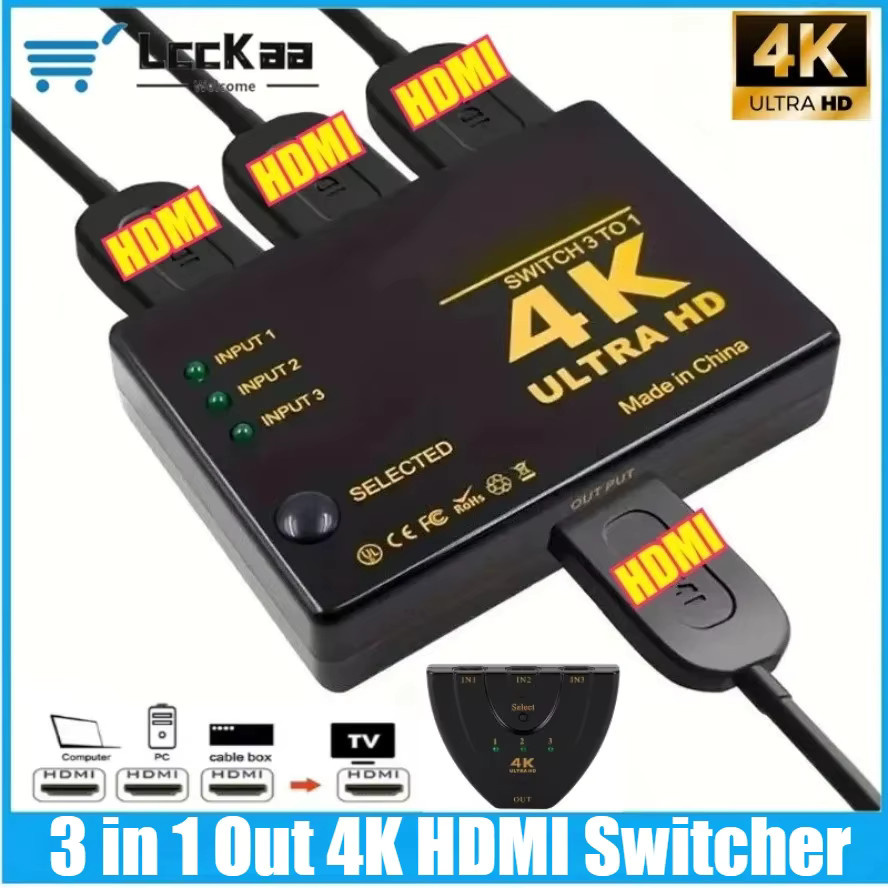 LccKaa HDMI Switcher 3 in 1 Out, 4K Video Splitter und Adapter Konverter in Schwarz für PS4, TV Box, HDTV und PC - Bild 6