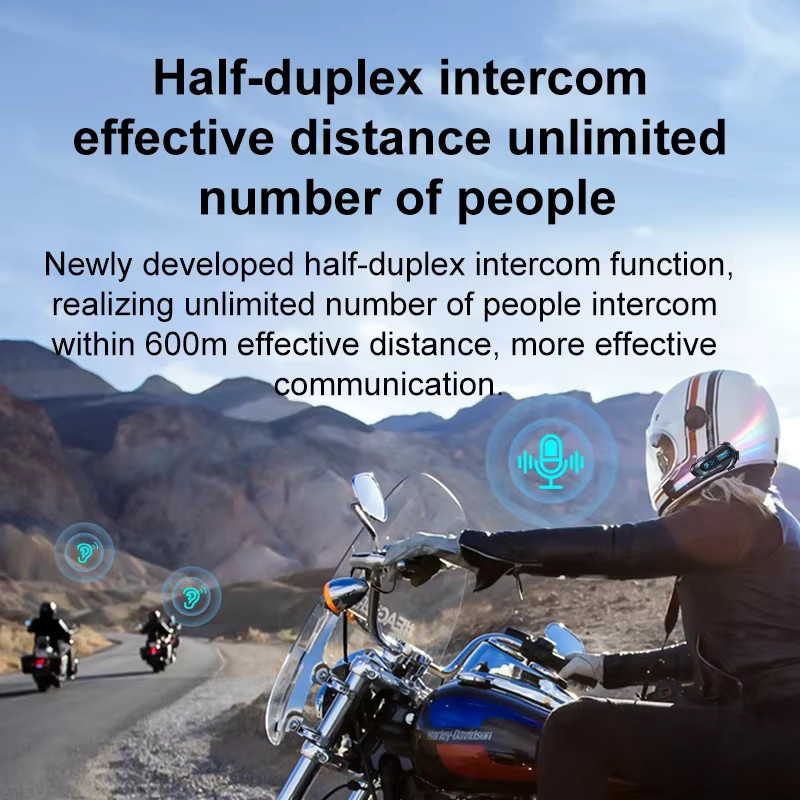 KEBETEME Motorrad Helm Intercom Headset mit Bluetooth 5.4 und Sprachassistent, 600m Reichweite, Halb Duplex, Schwarz - Bild 2