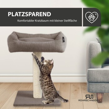 Rohrschneider Katzenbaum Wolly mit Katzenbett und integriertem Spielzeug in Taupe/Beige - Bild 3