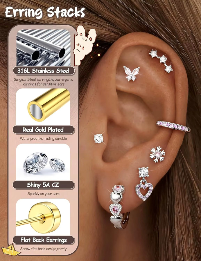 Bobisty Ohrstecker Creolen, Edelstahl, Silber, Damen - Bild 2