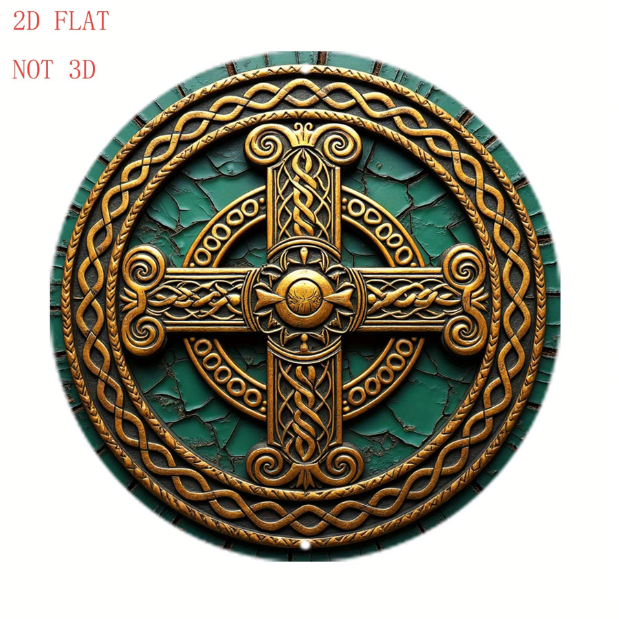 CIFBUY Wanddekoration aus Metall mit keltischem Knoten im antiken Stil, rund, grün und gold, Durchmesser: 20,3 cm - Bild 2