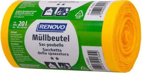 RENOVO Müllbeutel Gelb, Volumen: 20 l, B/H: 45 x 55 cm - Bild 1