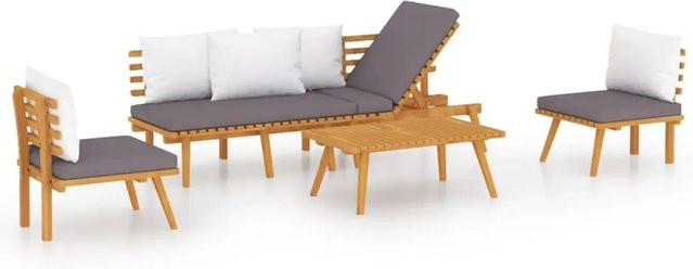 vidaXL 4-tlg Garten-Lounge-Set Modell 6 aus massivem Akazienholz mit Kissen in Braun und Dunkelgrau - Bild 1