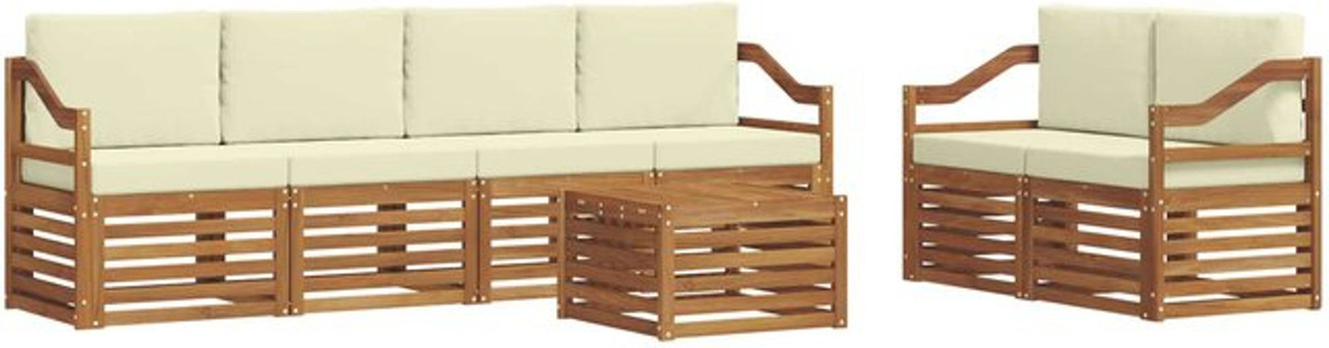 vidaXL Outdoor-Sofagarnitur aus Massivholz Akazie in Natur und Creme, 7-teiliges Loungemöbel-Set im modernen und minimalistischen Design - Bild 1