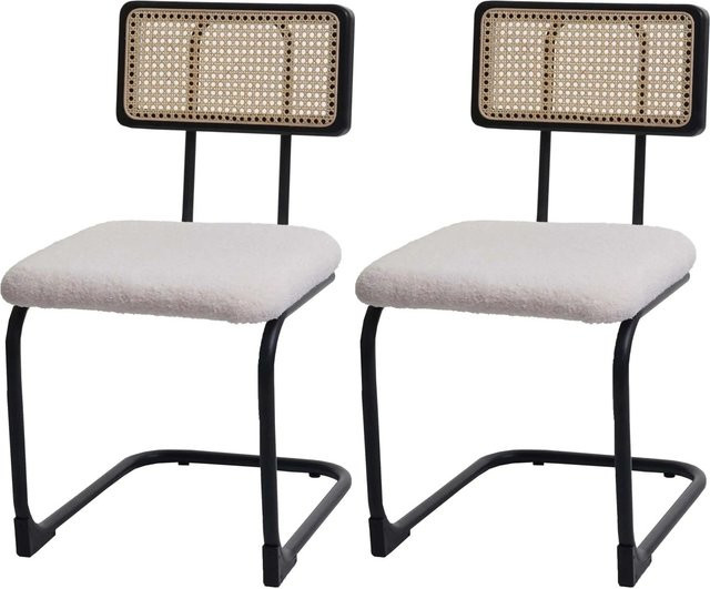 2er-Set MCW Freischwinger-Stühle K88 in Weiß mit Bouclé-Bezug und Vintage-Design - Bild 2
