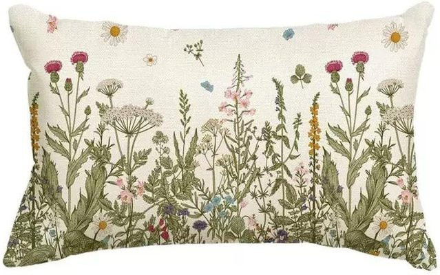 VIKAMA Frühblumen Kissenbezug mit floralem Design, Mehrfarbig, B/H: 50 x 30 cm - Bild 1