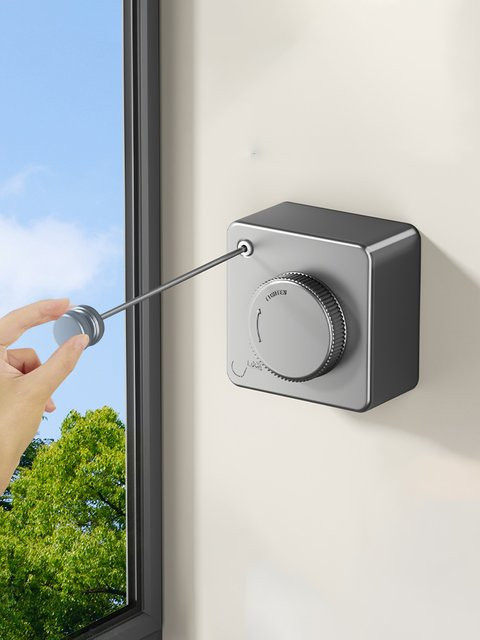 Ausziehbare und zusammenklappbare Wand-Wäscheleine aus Edelstahl in Silber und Weiß für den Innenbereich - Bild 1